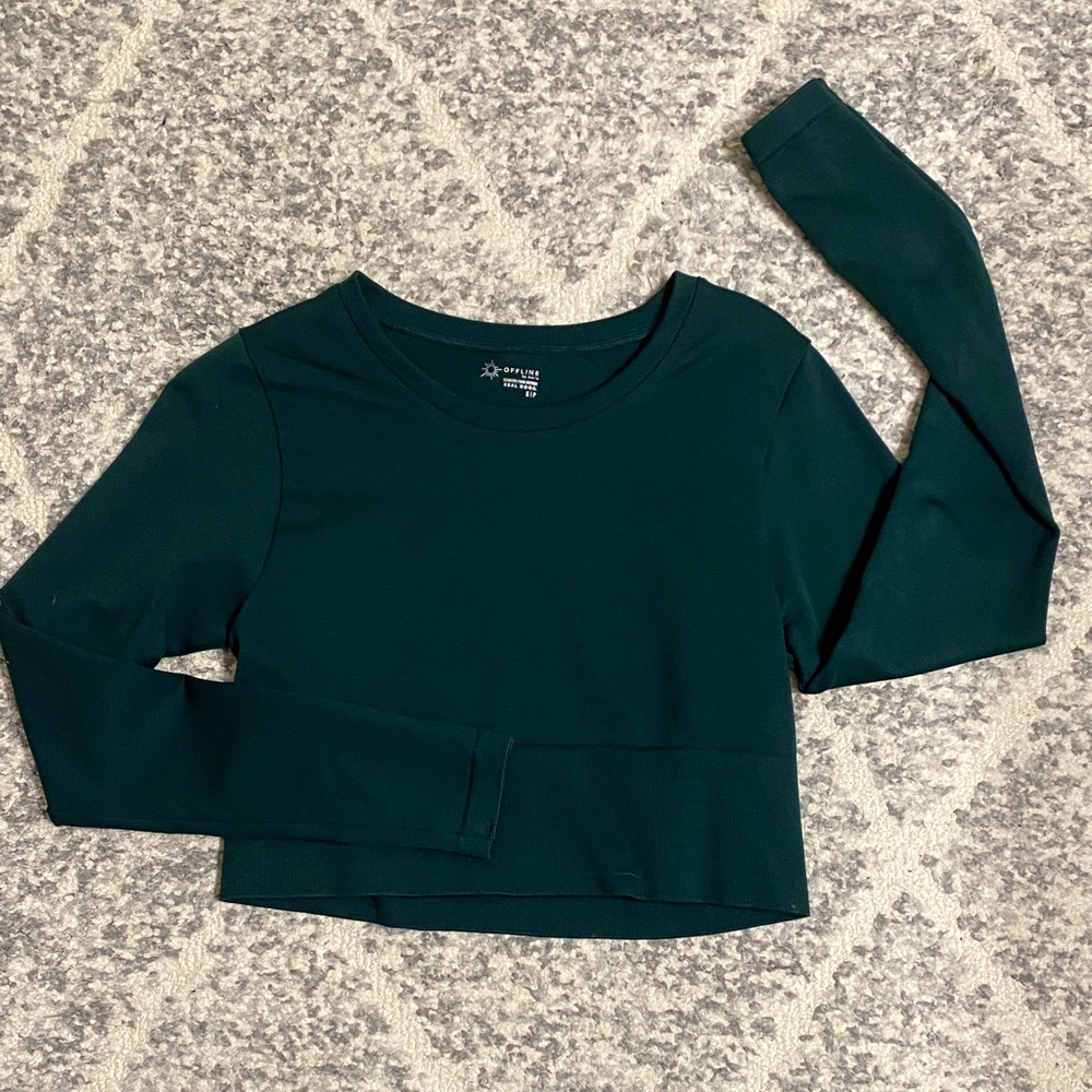 Aerie Dark Green Long Sleeve Crop Top